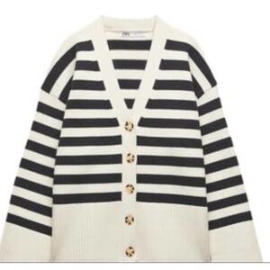 Zara Striped Black and White Women's Cardigan